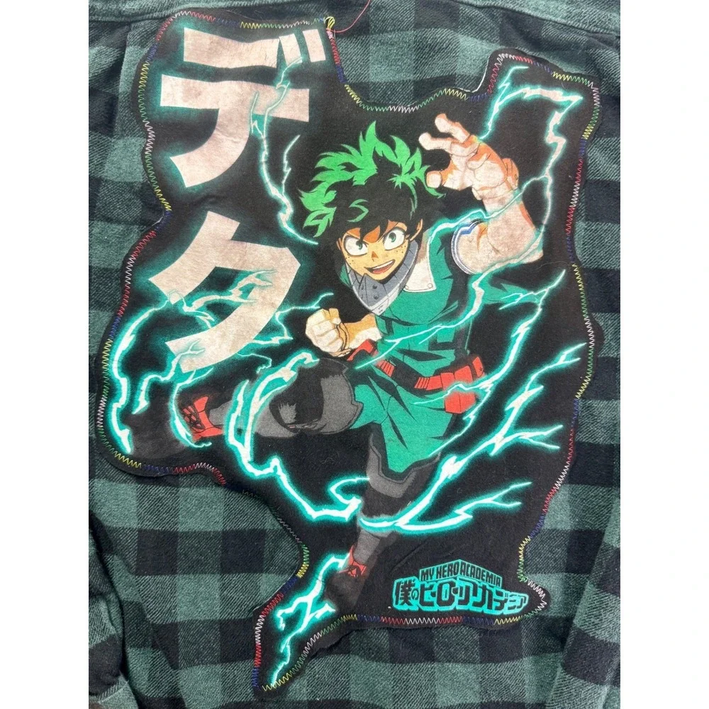 Vans My Hero Academia Deku Custom Plaid Flannel Shirt Mens Large‎ Green Black